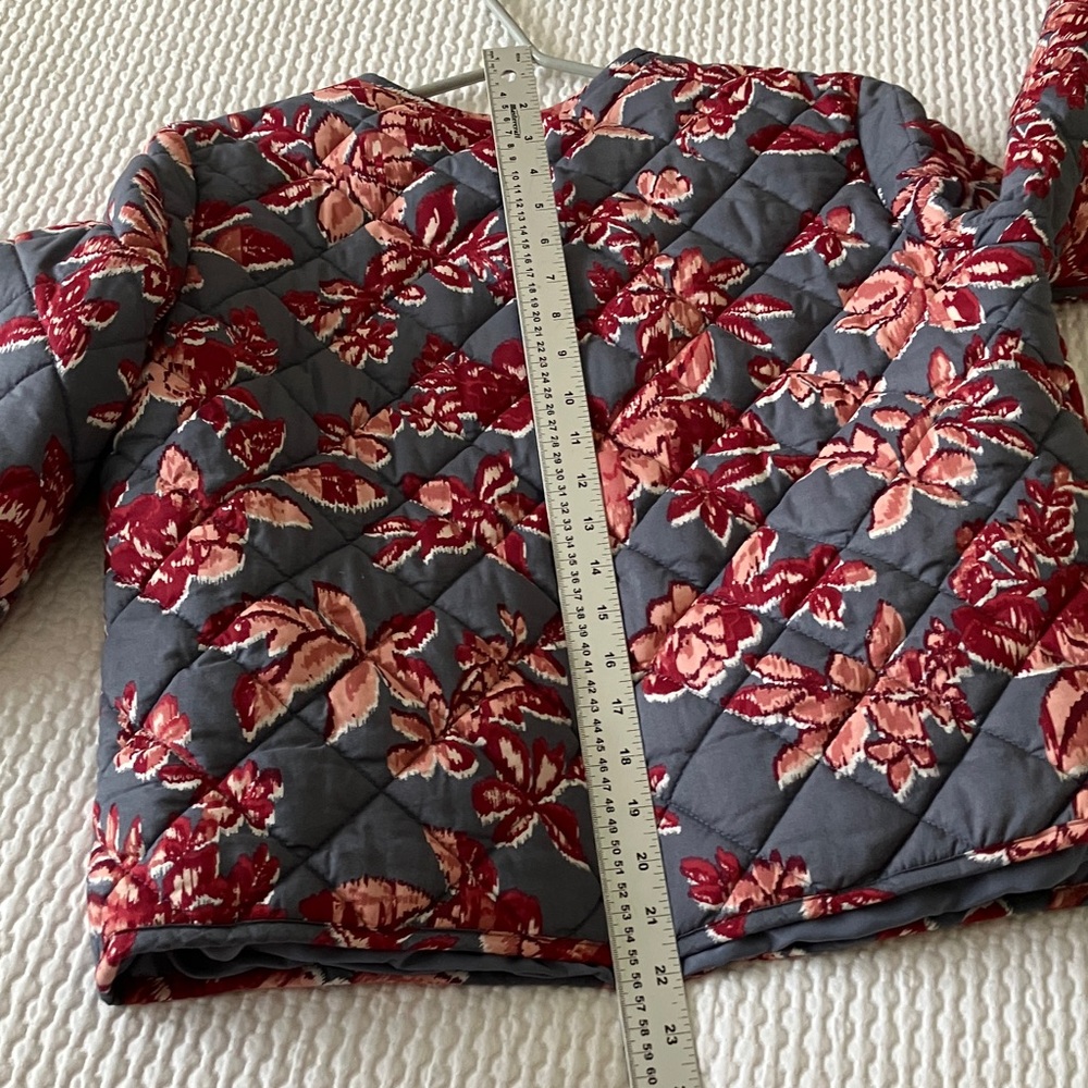 Rachel Zoe quilted collarless patch pocket jacket, floral, wine red & grey L - Picture 10 of 12